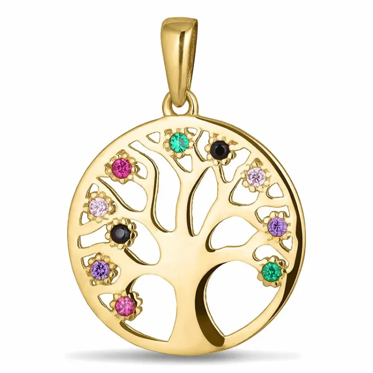 16 mm livets tre zirkon anheng i 8 karat - Gold Collection