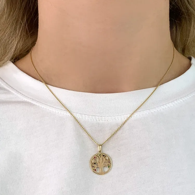 16 mm livets tre zirkon anheng i 8 karat - Gold Collection
