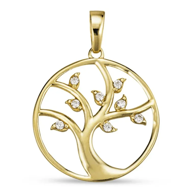15 mm livets tre zirkon anheng i 8 karat - Gold Collection