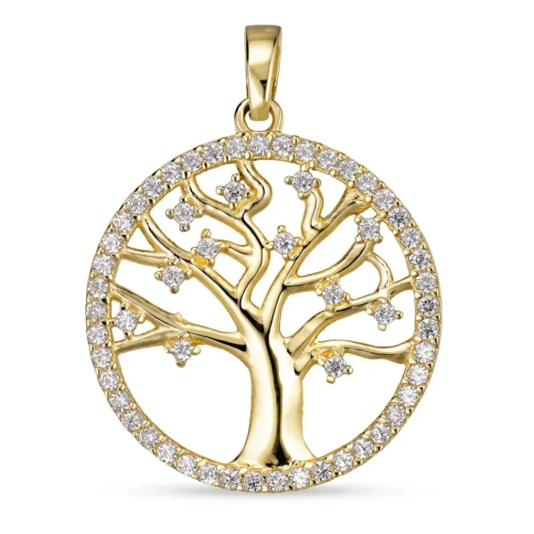 18 mm livets tre zirkon anheng i 8 karat - Gold Collection