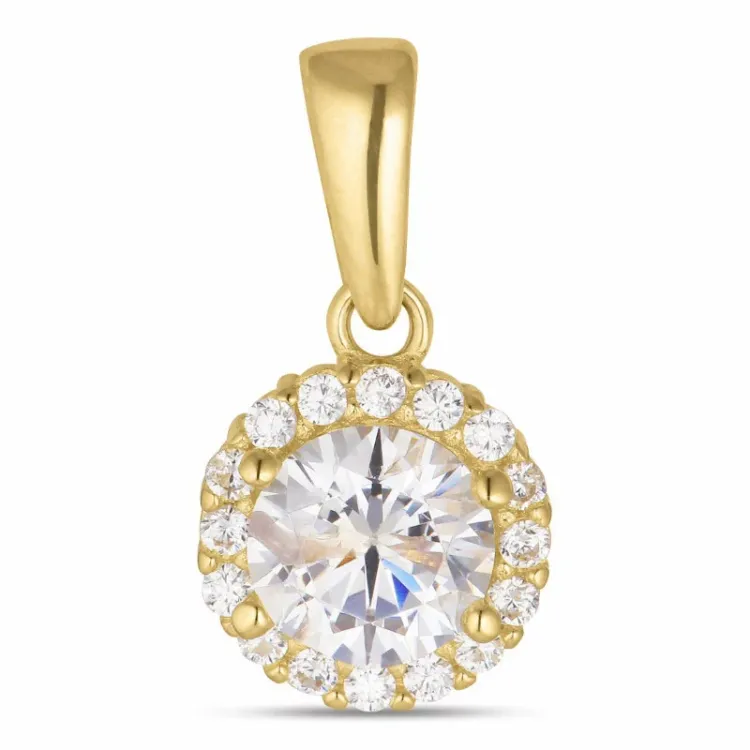 rundt zirkon anheng i 8 karat - Gold Collection