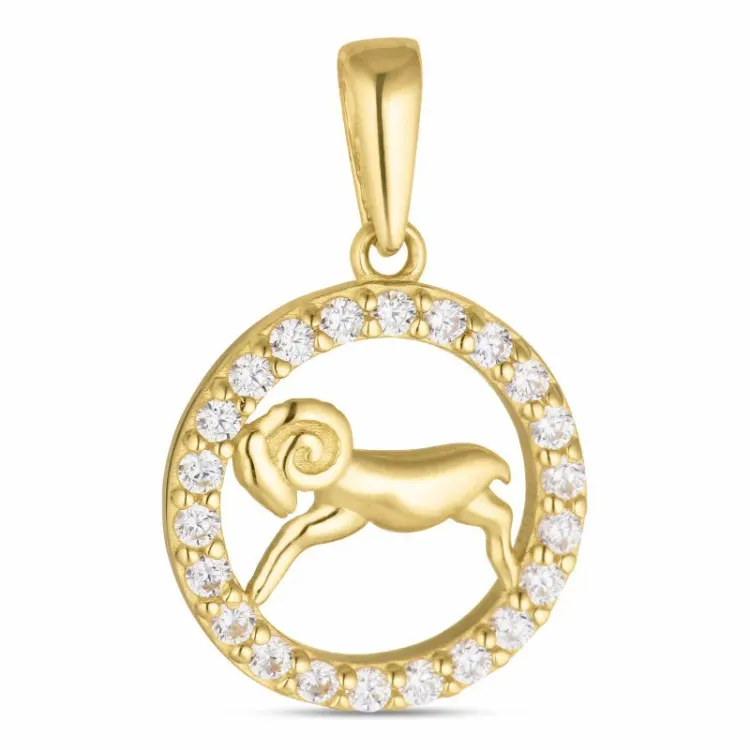 stjernetegn væren zirkon anheng i 8 karat - Gold Collection