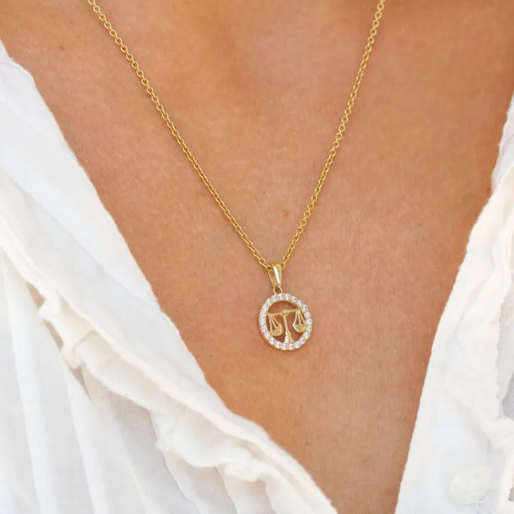 stjernetegn vekten zirkon anheng i 8 karat - Gold Collection
