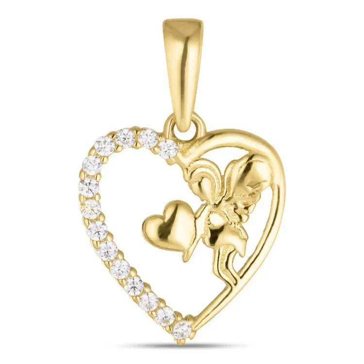 hjerte engel zirkon anheng i 8 karat - Gold Collection