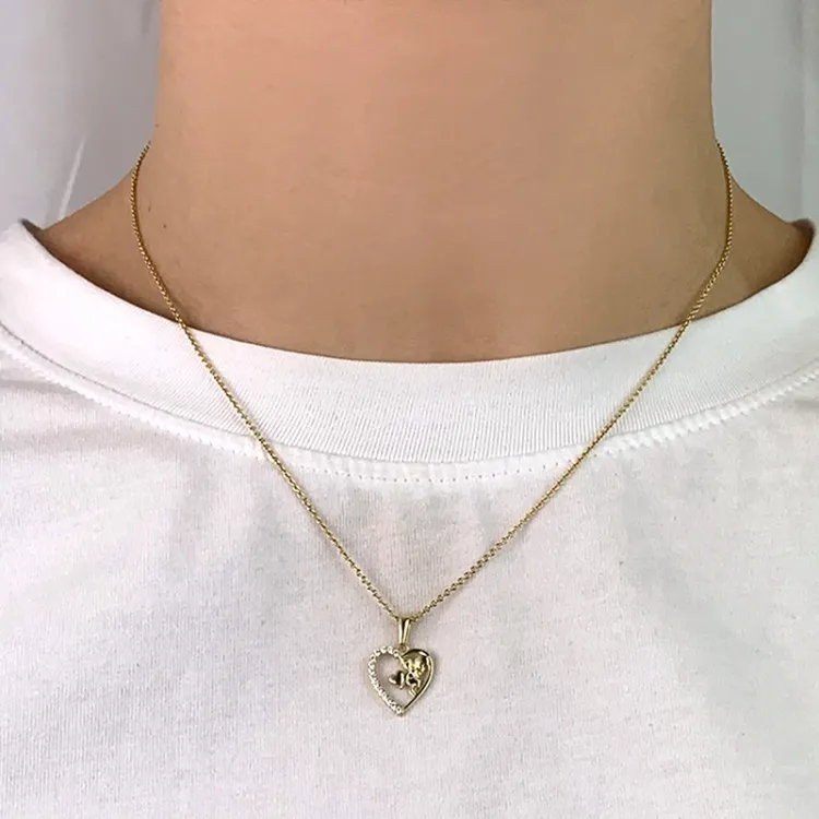 hjerte engel zirkon anheng i 8 karat - Gold Collection