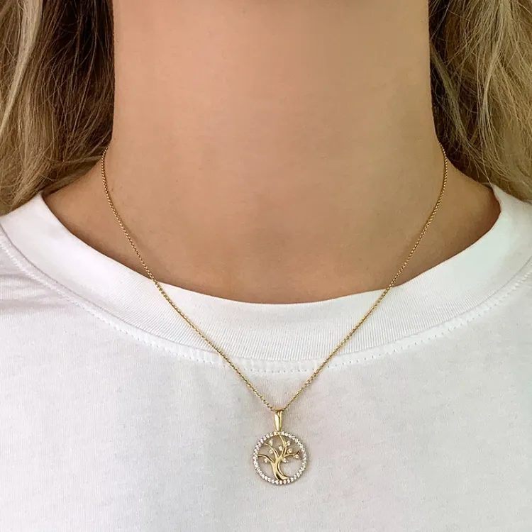 16 mm livets tre zirkon anheng i 8 karat - Gold Collection