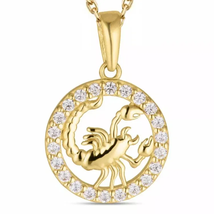 stjernetegn skorpionen zirkon halskjede i forgylt sølv med anheng i 8 karat - Gold Collection