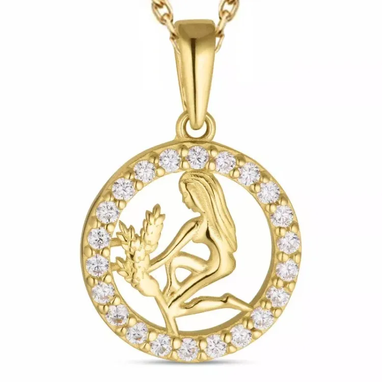 stjernetegn jomfruen zirkon halskjede i forgylt sølv med anheng i 8 karat - Gold Collection