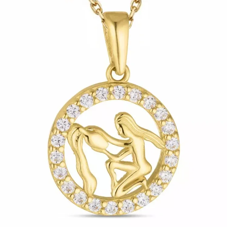 stjernetegn vannmannen zirkon halskjede i forgylt sølv med anheng i 8 karat - Gold Collection
