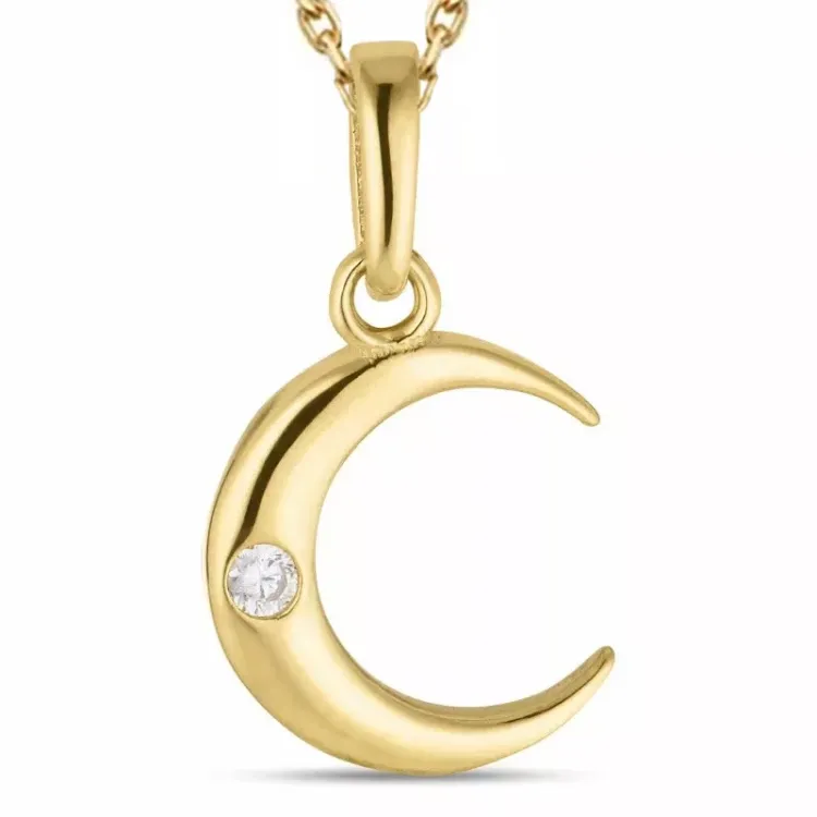 måne zirkon halskjede i forgylt sølv med anheng i 8 karat - Gold Collection
