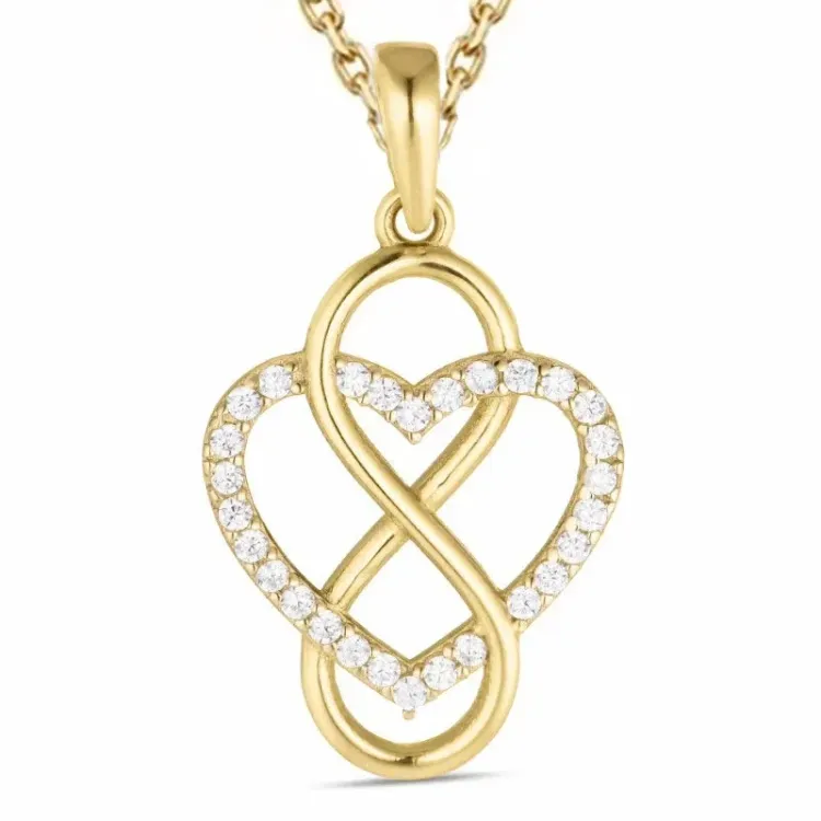 hjerte infinity zirkon halskjede i forgylt sølv med anheng i 8 karat - Gold Collection