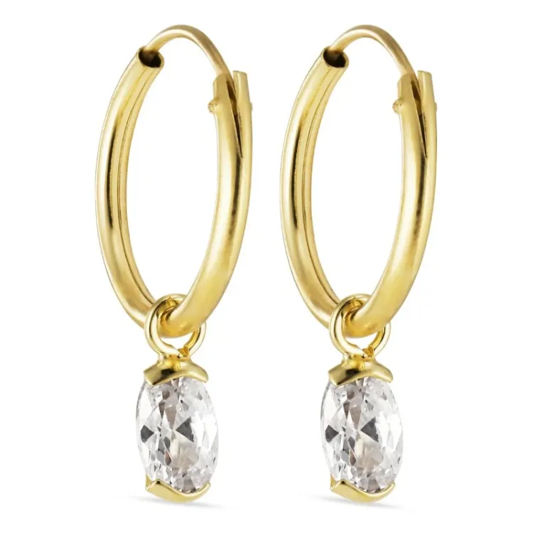 12 mm creol i 9 karat gull med zirkon - Gold Collection