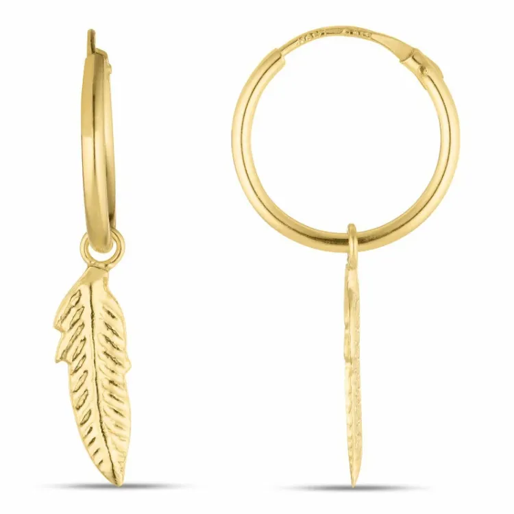 12 mm Fjær creol i 9 karat gull - Gold Collection