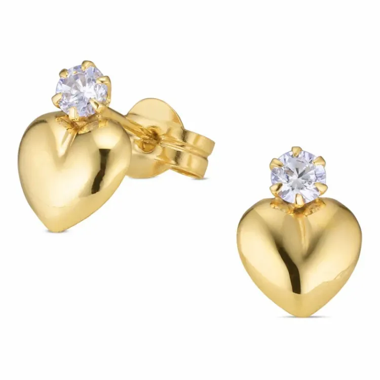 hjerte ørestikker i 9 karat gull med zirkon - Gold Collection