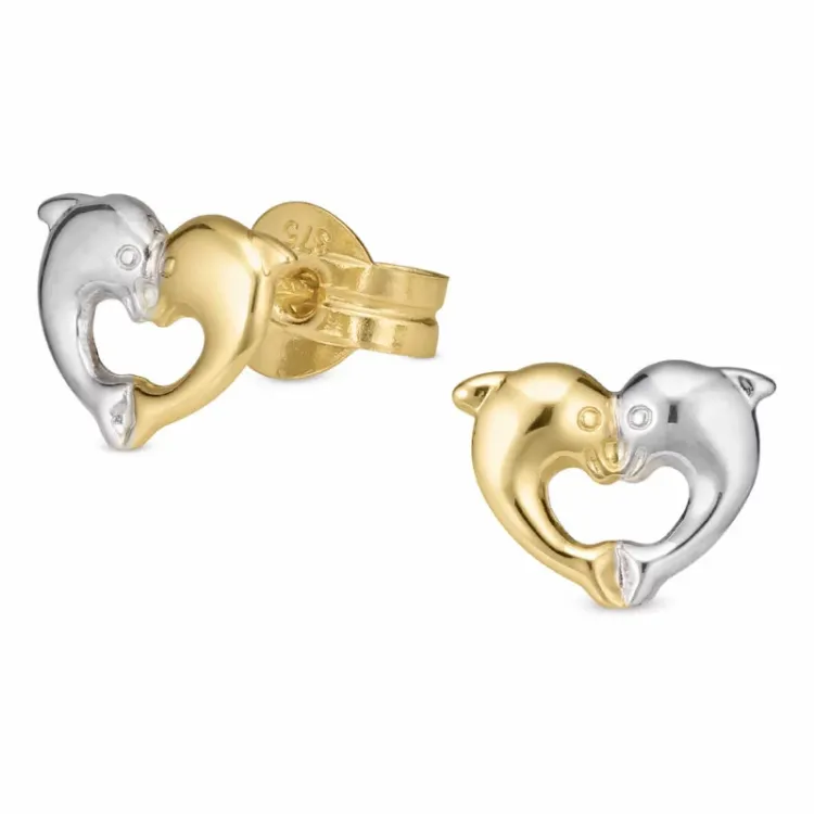 hjerte delfin ørestikker i 9 karat gull og hvitt gull - Gold Collection