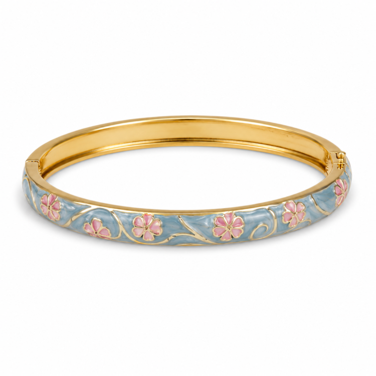 vanntett blomst blå bangle i forgylt stål - OCEANA