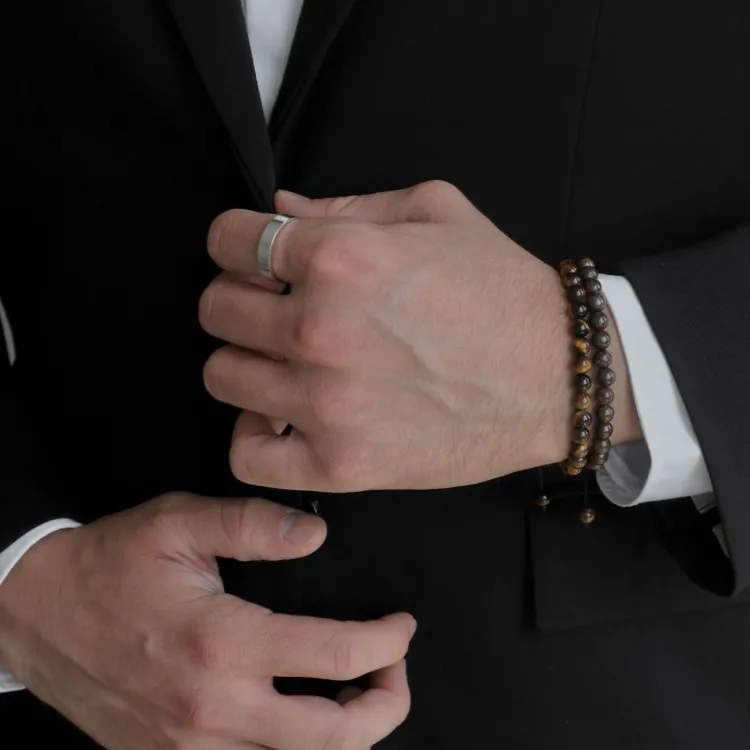 tigerøye armbånd i nylon med justerbar snor