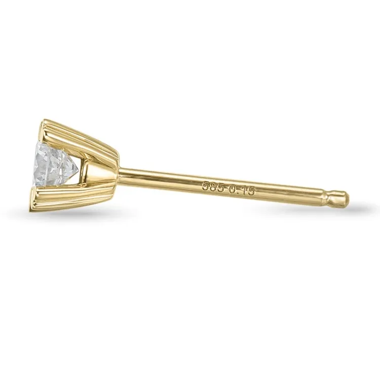 1 x 0,15 ct solitaireørepynt i 14 karat gull med diamant