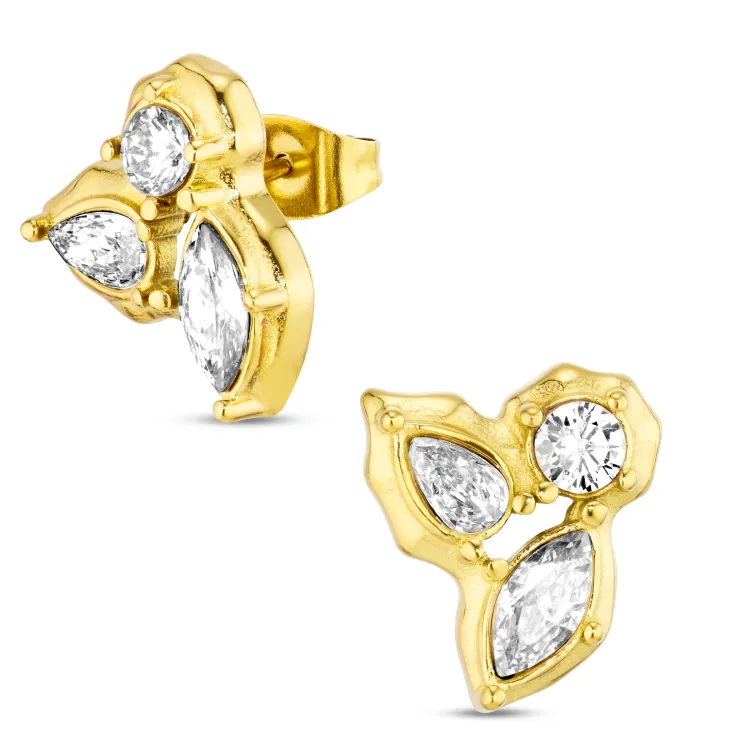 vanntette zirkon øredobber i forgylt stål - OCEANA