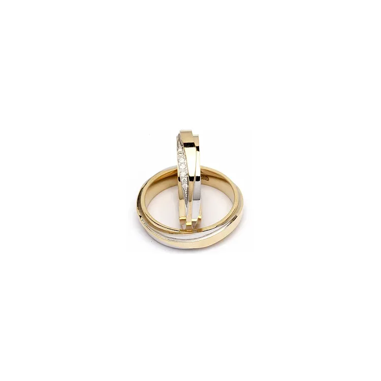 Spesiale Tofarget gifteringer i 14 karat gull og hvitt gull 0,063  ct - par