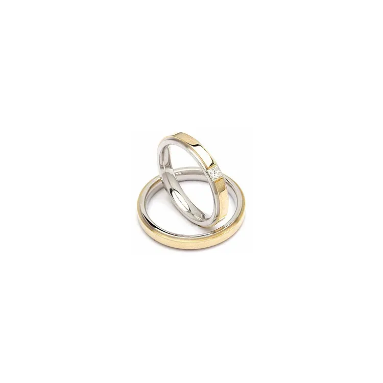 Tofarget gifteringer i 14 karat gull og hvitt gull 0,11 ct - par
