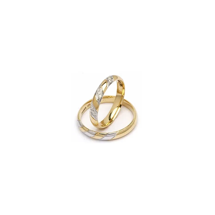 Smale Tofarget gifteringer i 14 karat gull og hvitt gull 0,048 ct - par
