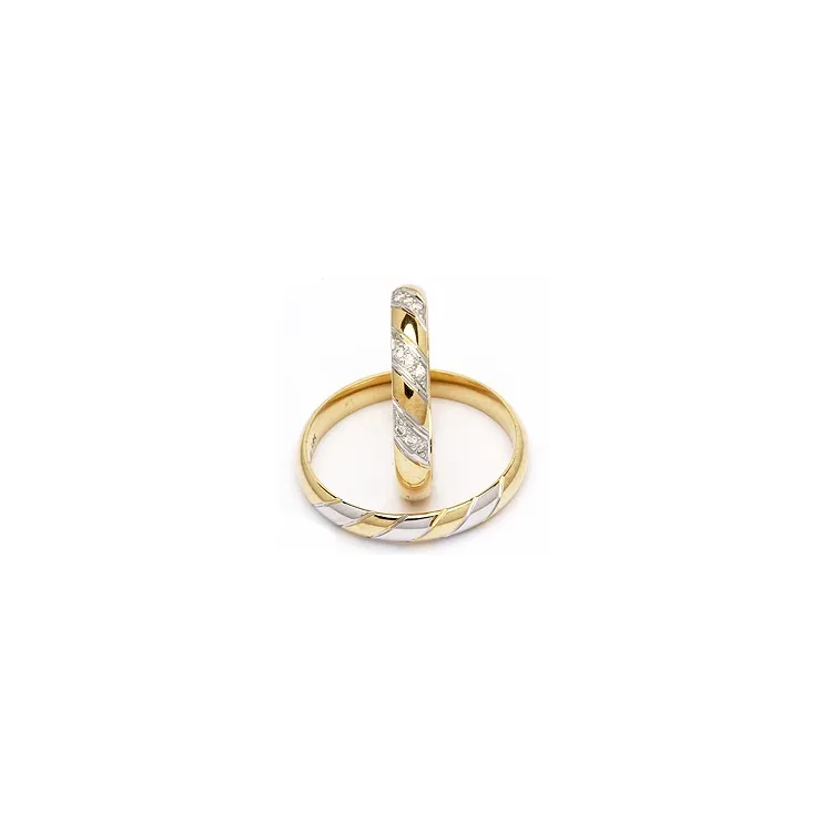 Smale Tofarget gifteringer i 14 karat gull og hvitt gull 0,048 ct - par