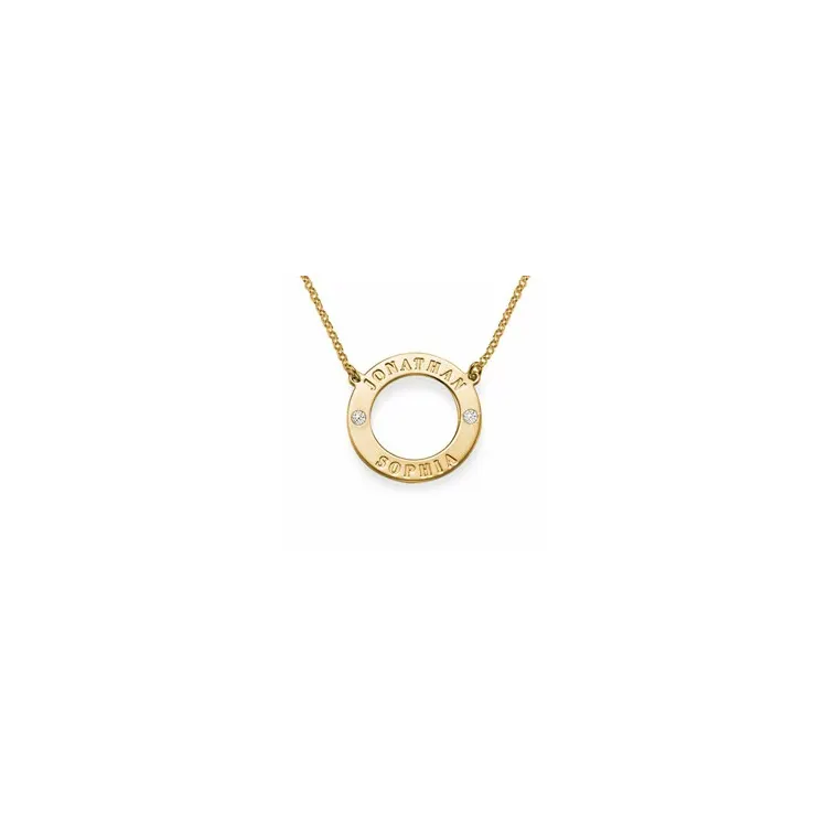Navnehalskjede med anheng i forgylt sølv med 2 fasettslipte swarovski krystaller