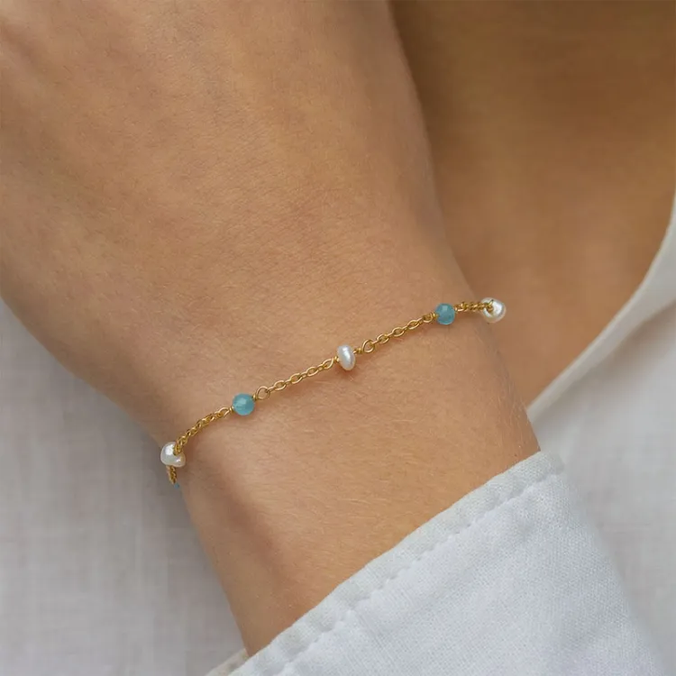 blå kalsedon armbånd i forgylt sølv - Loom Stones