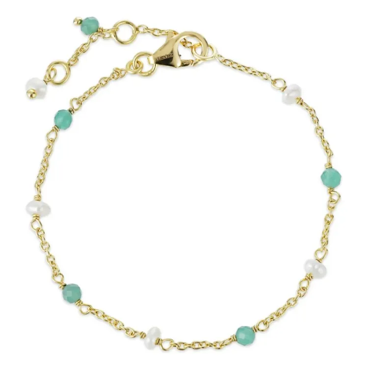 grønn onyks armbånd i forgylt sølv  x 4 mm  - Loom Stones