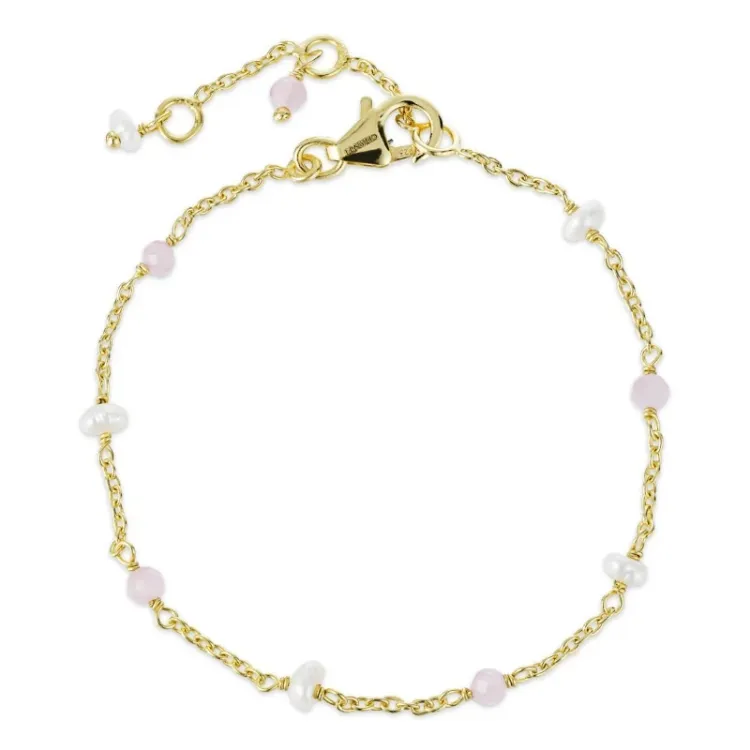 rosa kvarts armbånd i forgylt sølv  x 4 mm  - Loom Stones