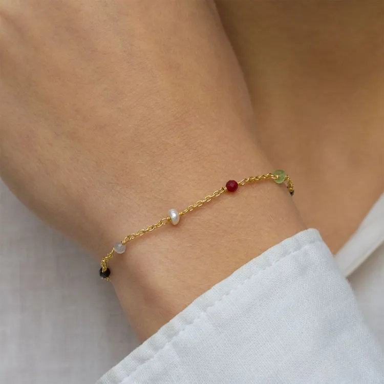 multifarget stein armbånd i forgylt sølv  x 4 mm  - Loom Stones