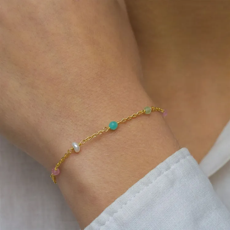 multifarget stein armbånd i forgylt sølv  x 4 mm  - Loom Stones