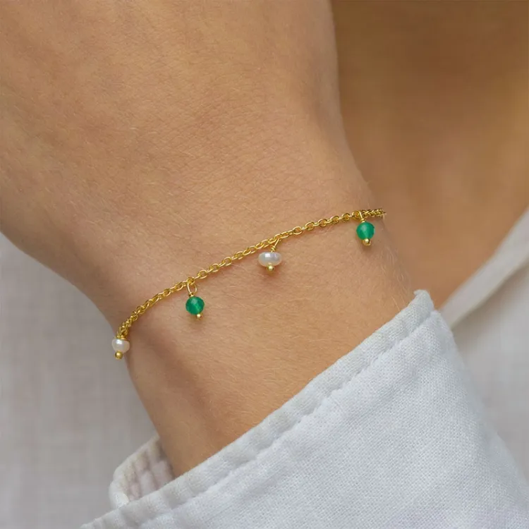 grønn onyks armbånd i forgylt sølv  x   - Loom Stones