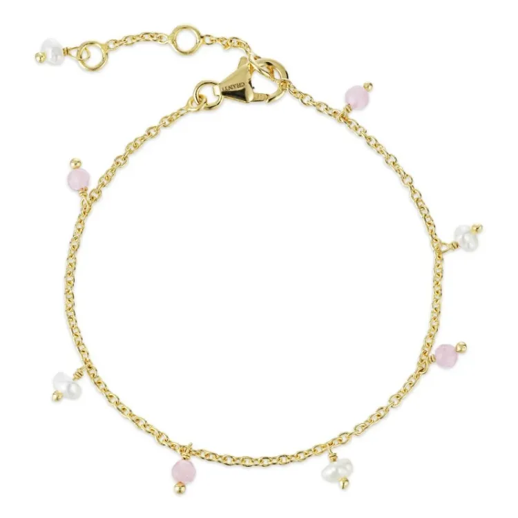 rosa kvarts armbånd i forgylt sølv x - Loom Stones