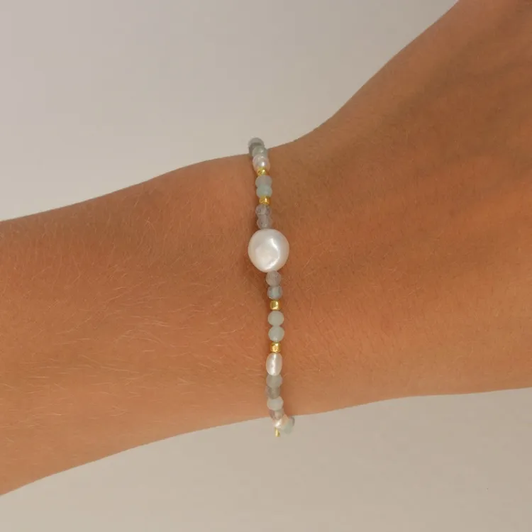 blå armbånd i forgylt sølv - Loom Stones