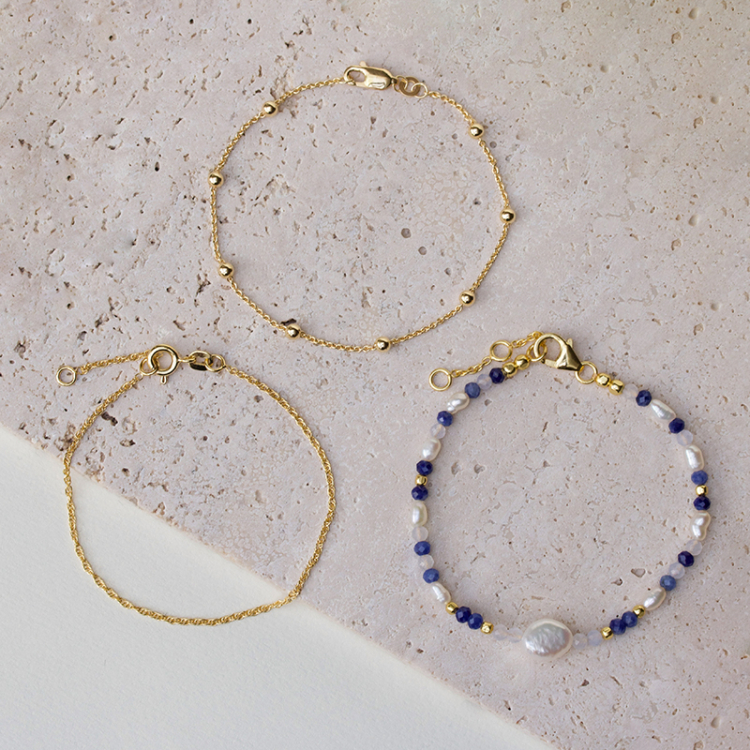 blå armbånd i forgylt sølv - Loom Stones