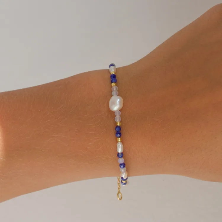 blå armbånd i forgylt sølv - Loom Stones