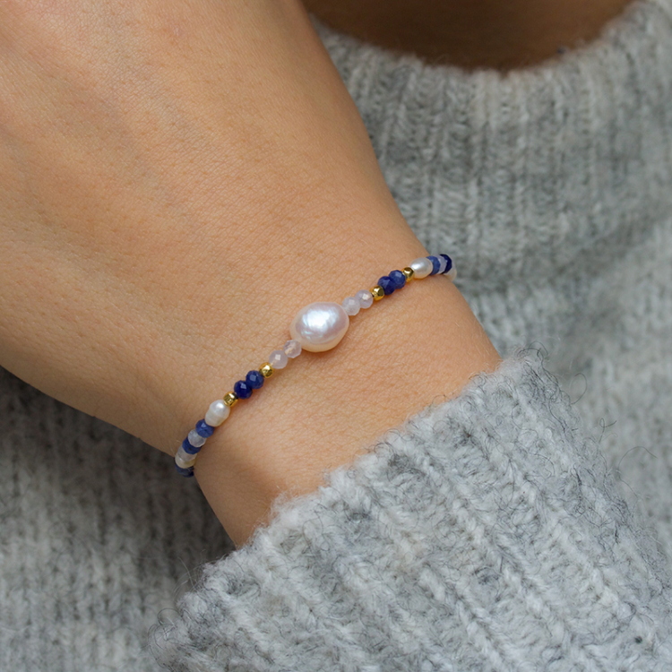 blå armbånd i forgylt sølv - Loom Stones