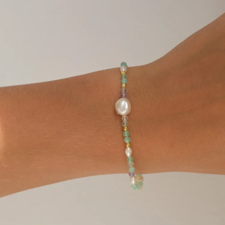 blå armbånd i forgylt sølv - Loom Stones