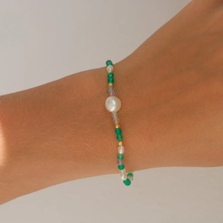 grønn armbånd i forgylt sølv - Loom Stones