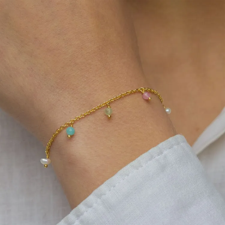 stein armbånd i forgylt sølv  x   - Loom Stones