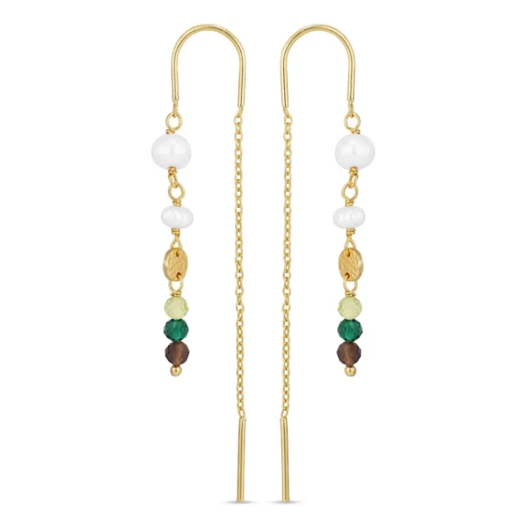 lange grønn kjedeøreringer i forgylt sølv - Loom Stones