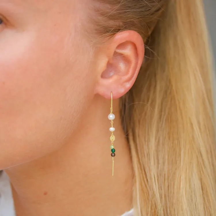 lange grønn kjedeøreringer i forgylt sølv - Loom Stones