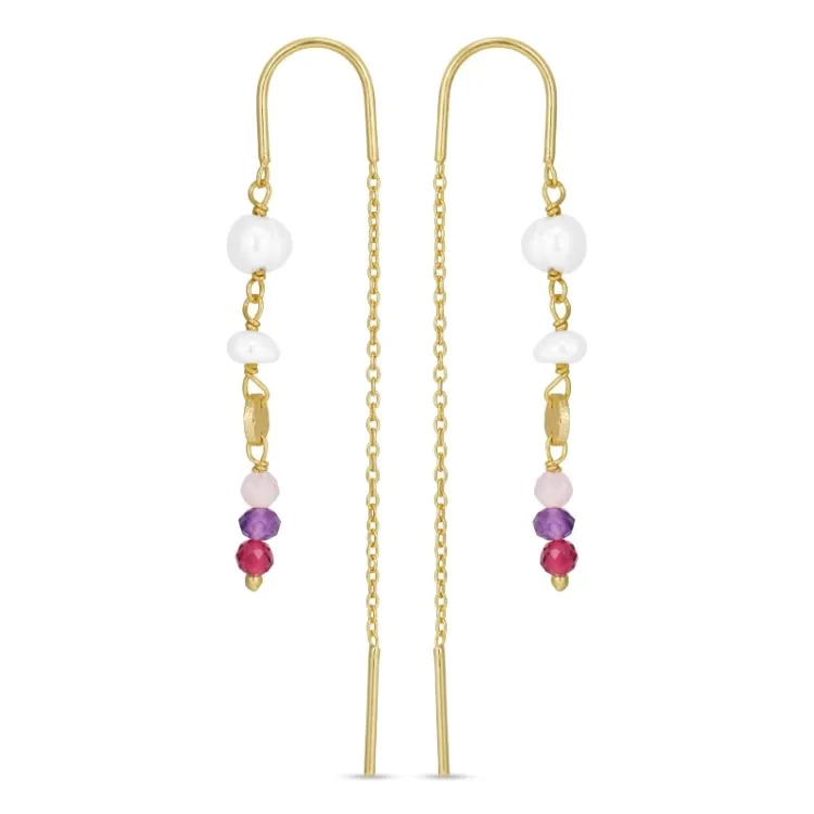 lange rosa kjedeøreringer i forgylt sølv - Loom Stones