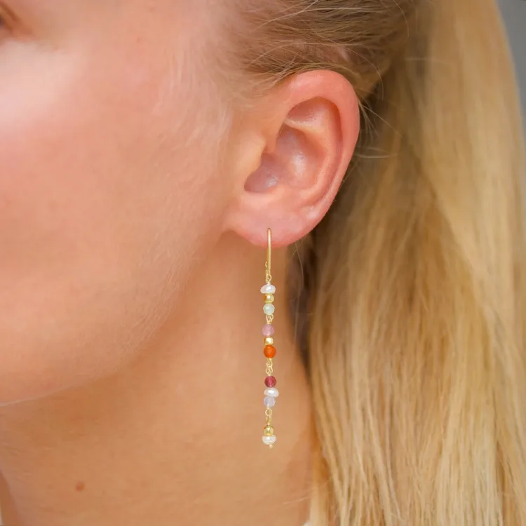 lange rosa kjedeøreringer i forgylt sølv - Loom Stones