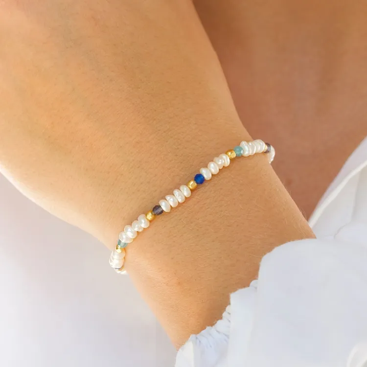 stein armbånd i forgylt sølv  x   - Loom Stones