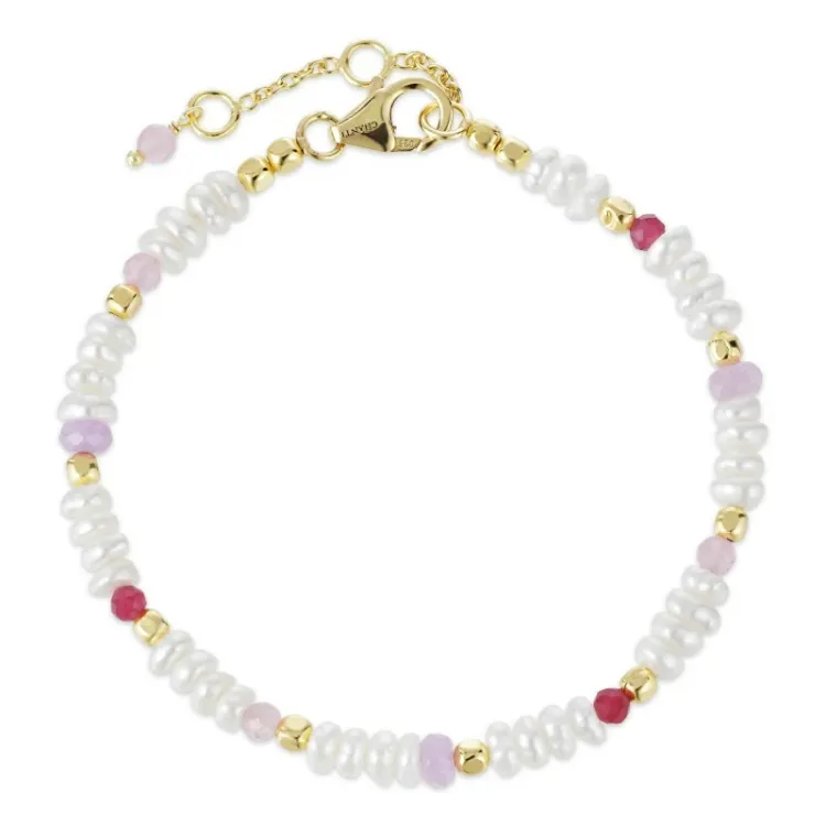 rosa stein armbånd i forgylt sølv  x   - Loom Stones