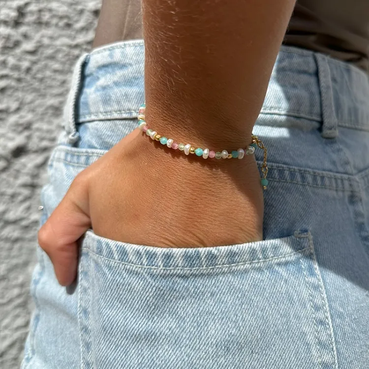 stein armbånd i forgylt sølv  x   - Loom Stones
