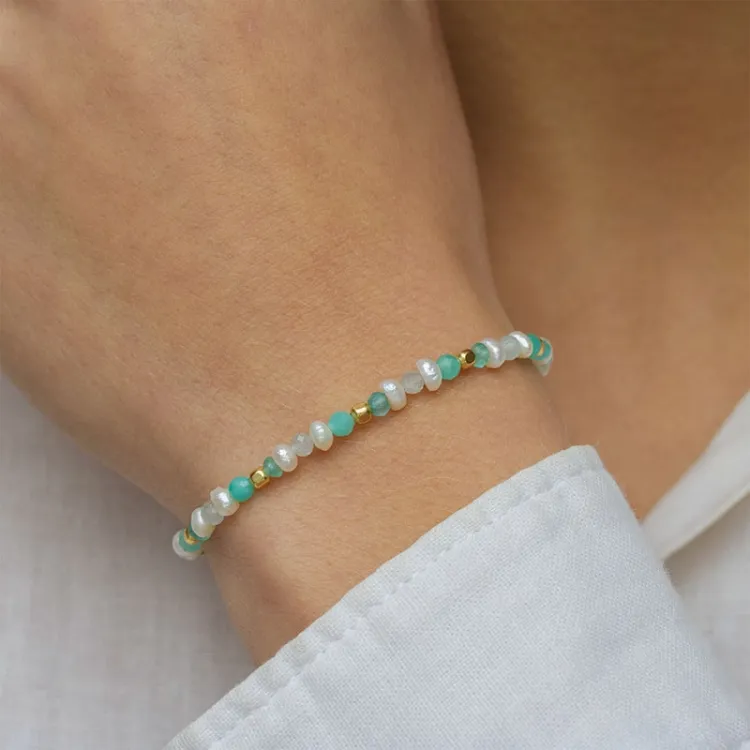 stein armbånd i forgylt sølv  x   - Loom Stones
